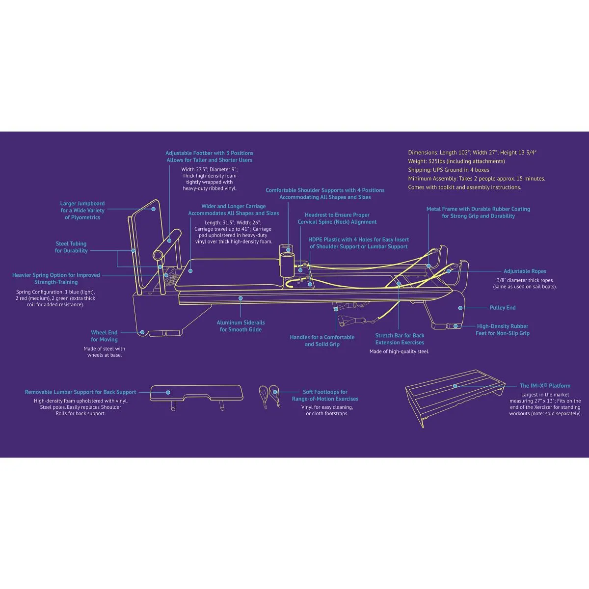 IM=X Xercizer Pilates Reformer Machine with Jumpboard