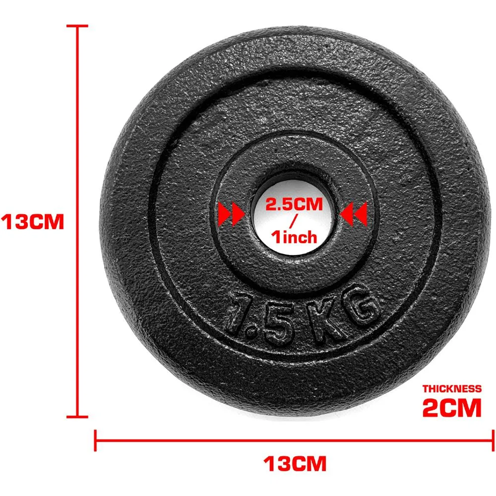 TnP Accessories Round Cast Iron Weight Plate 1" - 1.5KG - Black